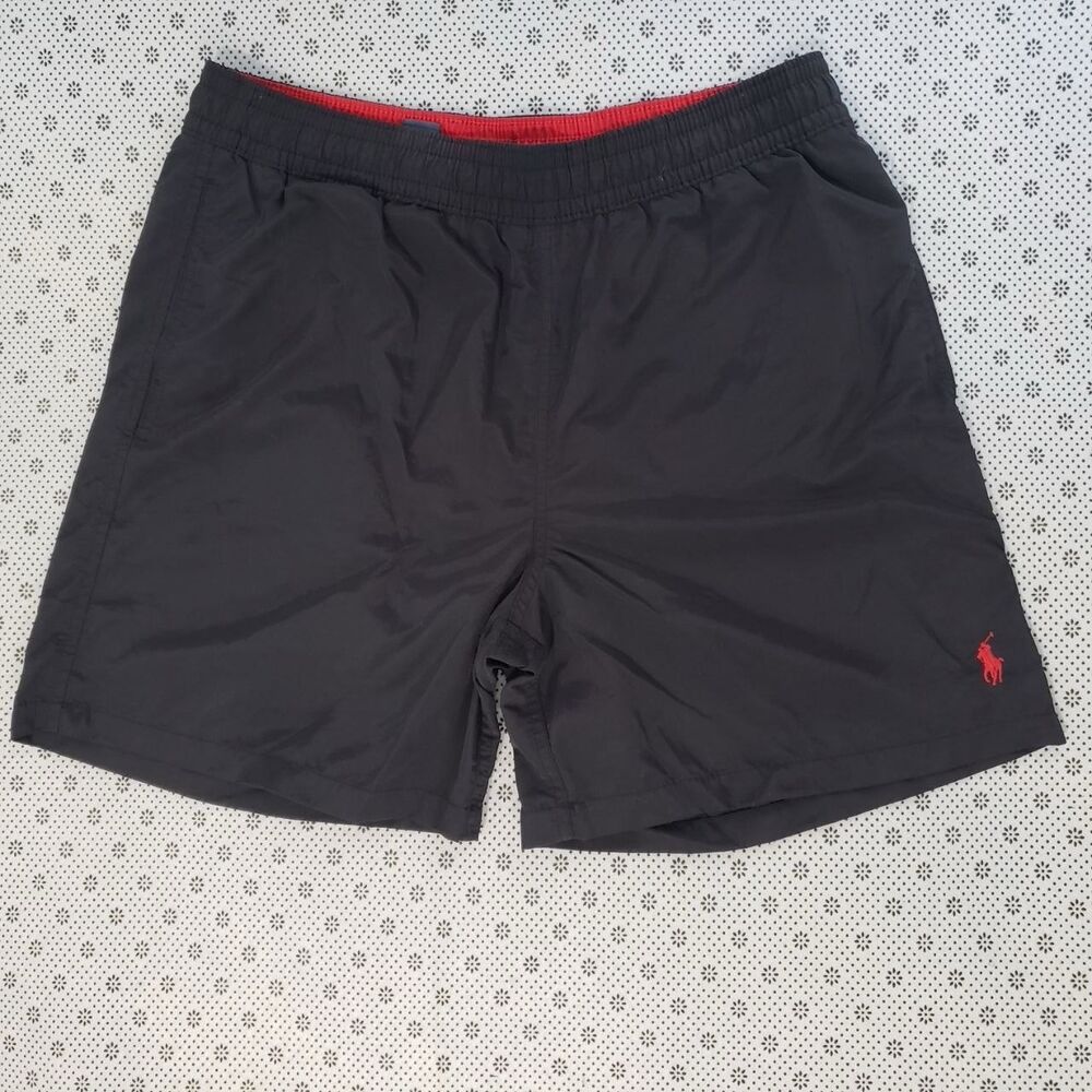 Polo Ralph Lauren Mens Size M Pony Black Traveler Mid-Length Swim Trunks Shorts